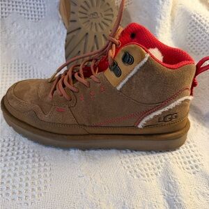 UGG Tan and Red Lace-Up Boots